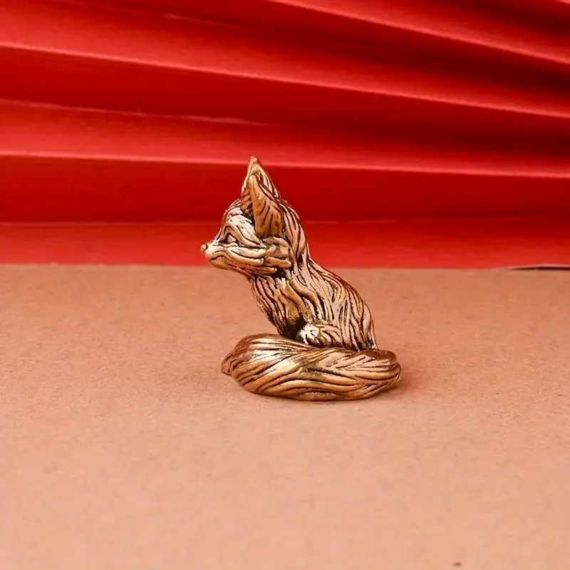 Messing Fuchs Statue Niedliche Fuchs Miniatur Figuren Schreibtisch Ornament Dekorationen Zubehör Kupfer Tier Skulptur Home Decor Handwerk – Detail 4
