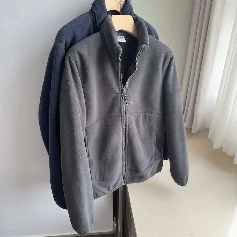 

Зимняя мужская куртка с воротником-стойкой на флисовой подкладке, однотонное пальто в американском стиле ретро из искусственной овечьей шерсти, повседневное модное свободное пальто