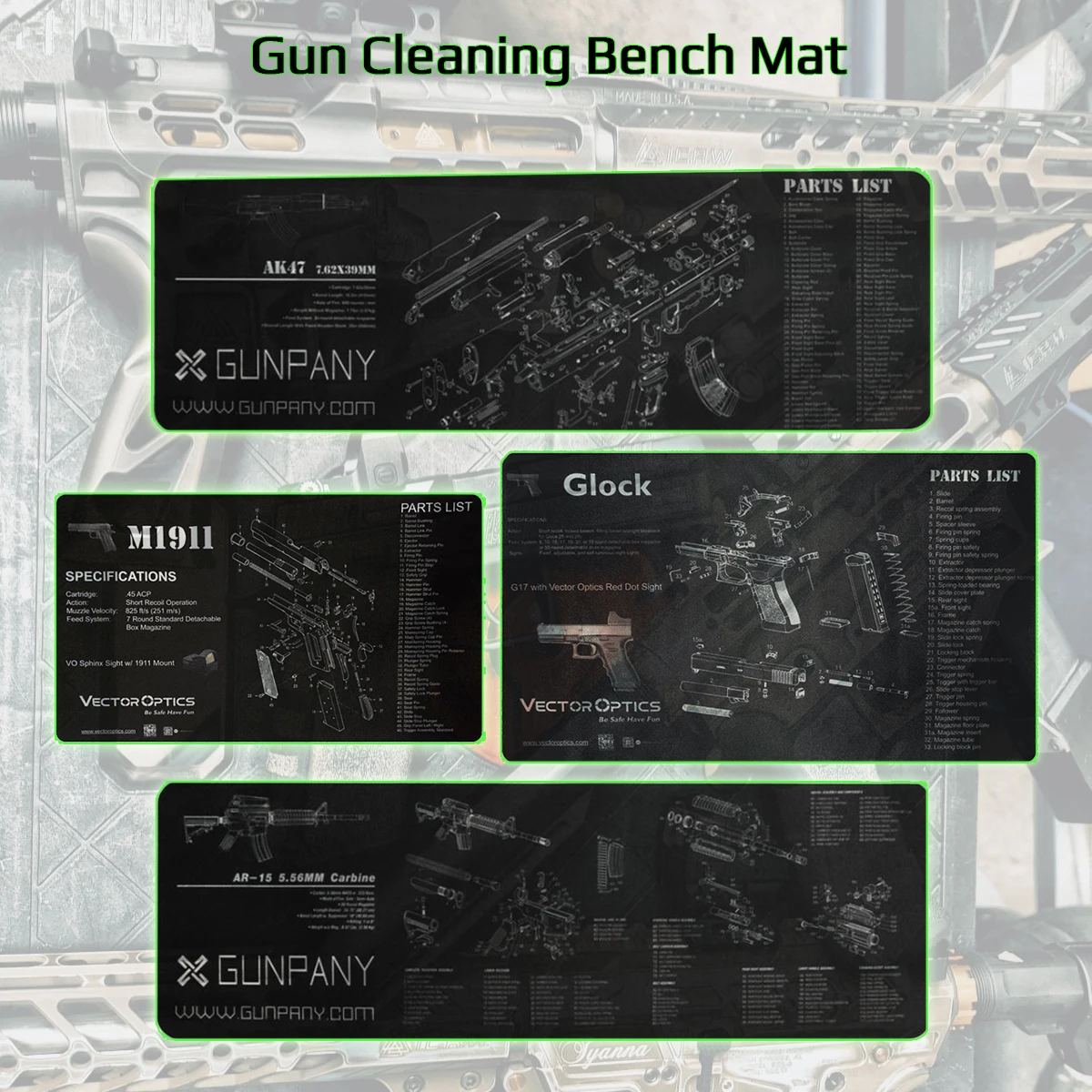 Vector Optics Gun Cleaning Mat Glock Weapons Rubber Anti-slip Mats With Parts Diagram Instructions Desktop Mouse Pads For AR15