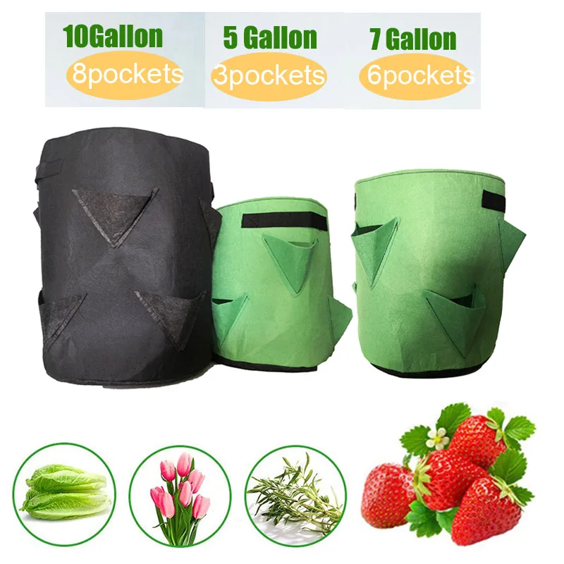 5/7/10 Gallon Garden Tool Pocket Flower Jardin Plant Grow Bag Strawberry Vertical Pouch Root Round Reusable Pot F2