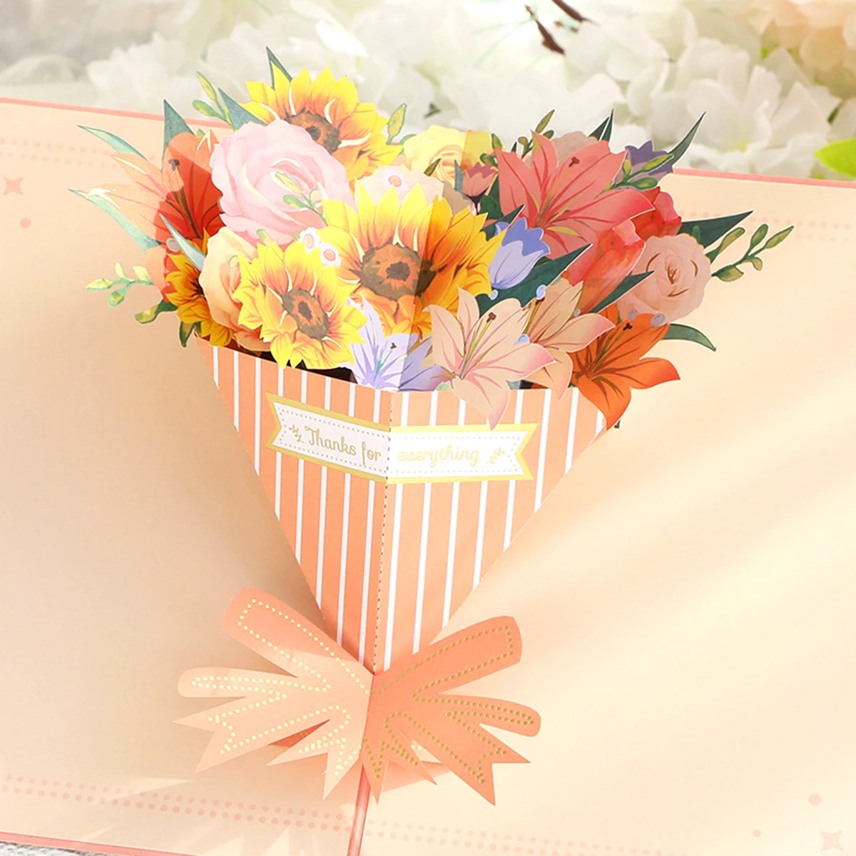 3D Beautiful Flower Bouquet Foil-Stamped Greeting Card,Handmade Paper-Cut Blessing  Thank You Card for Mom,Mother's Day Gift - view 5