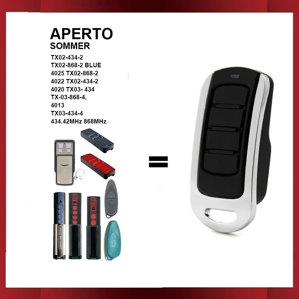 APERTO SOMMER TX02-434-2 TX02-868-2 BLUE 4025 TX02-868-2 4022 TX02-434-2 4020 TX03- 434 433.42MHz 868MHz Garage Remote Control