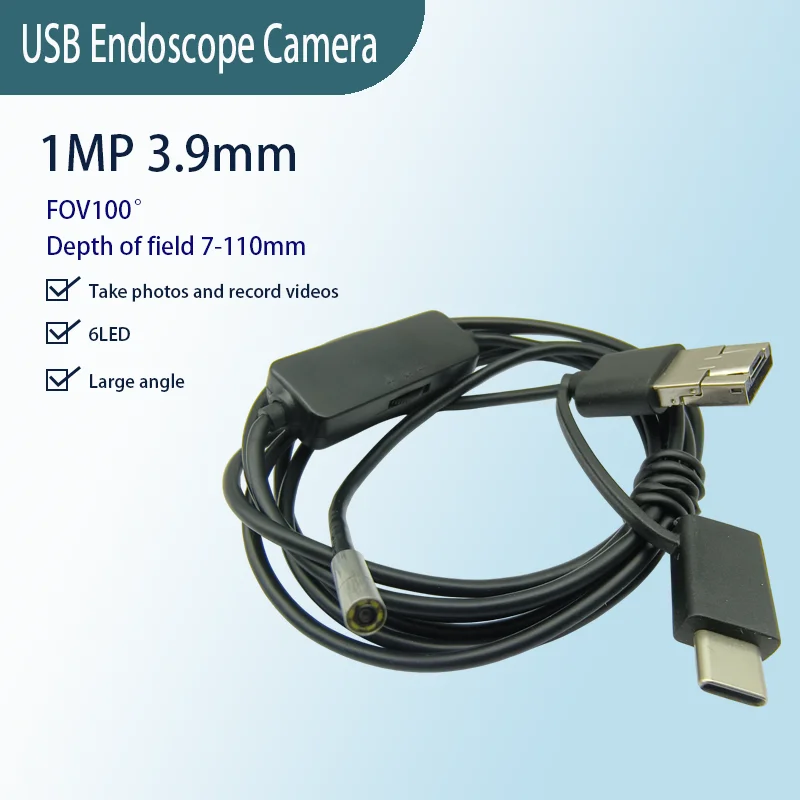 

1MP USB Ultra Short Endoscope 3.9mm FOV100゜ IP67 Waterproof 3 in 1 Cable Industrial Steering Endoscope