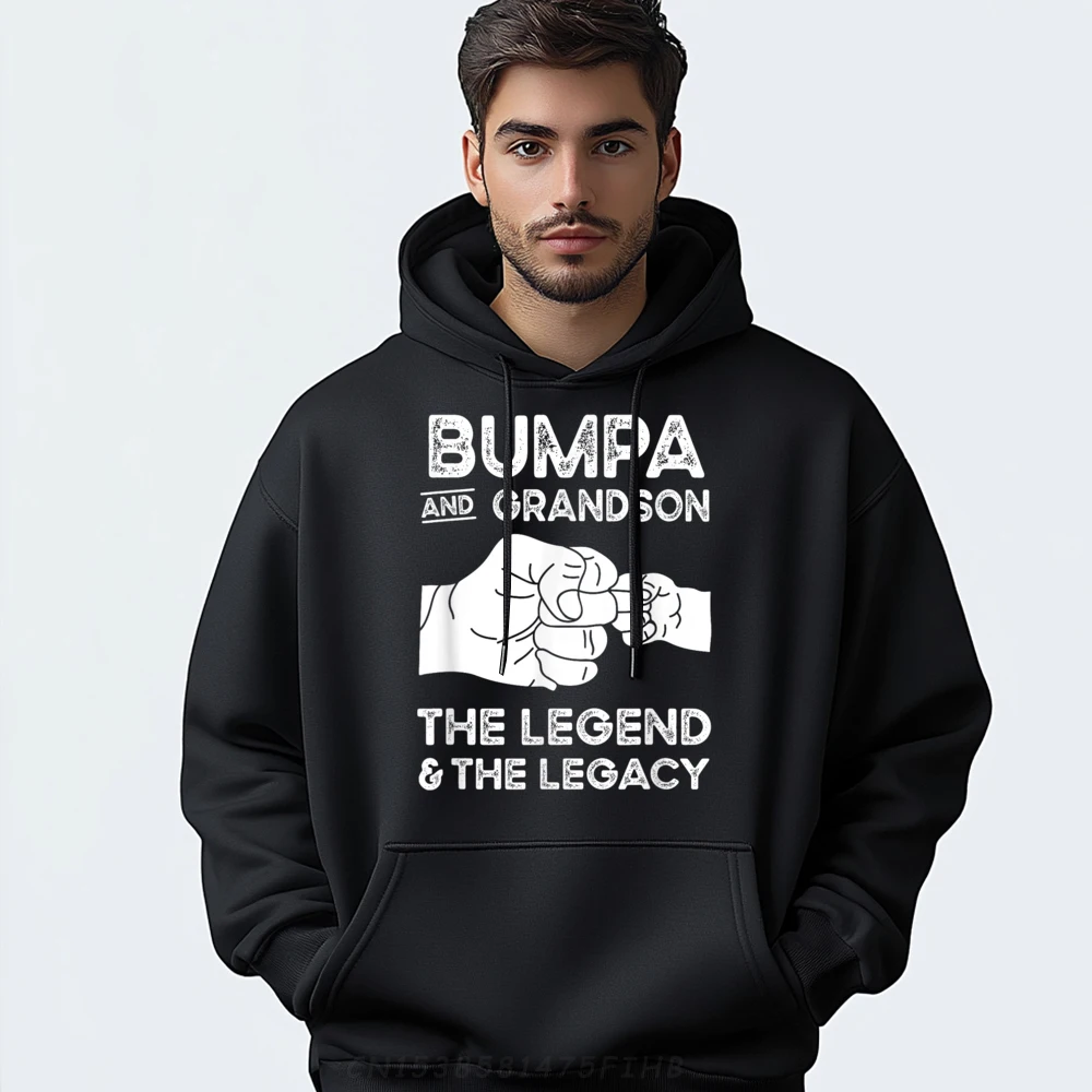 

Men Family Slogan Hoodies O-Neck Lovers Day Hoodies Printed On Long Sleeve Bumpa And Grandson The Legend Hoodies