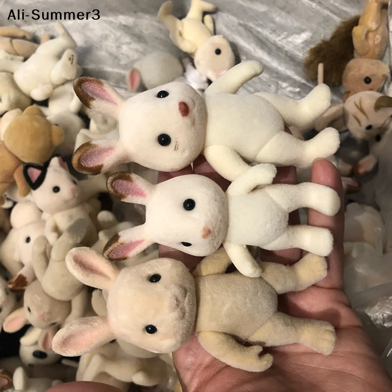 【S63】CCA91-1PC Figura de Animais da Família Florestal Coelho Urso Cão, Estatueta Peluda Flocada, Modelo de Brinquedo Animal para Crianças, Defeitos de Fábrica
