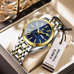 POEDAGAR Luxury Business Man Watch for Men Waterproof Luminous Stainless Steel Date Week Men's Quartz Watches High Quality Reloj