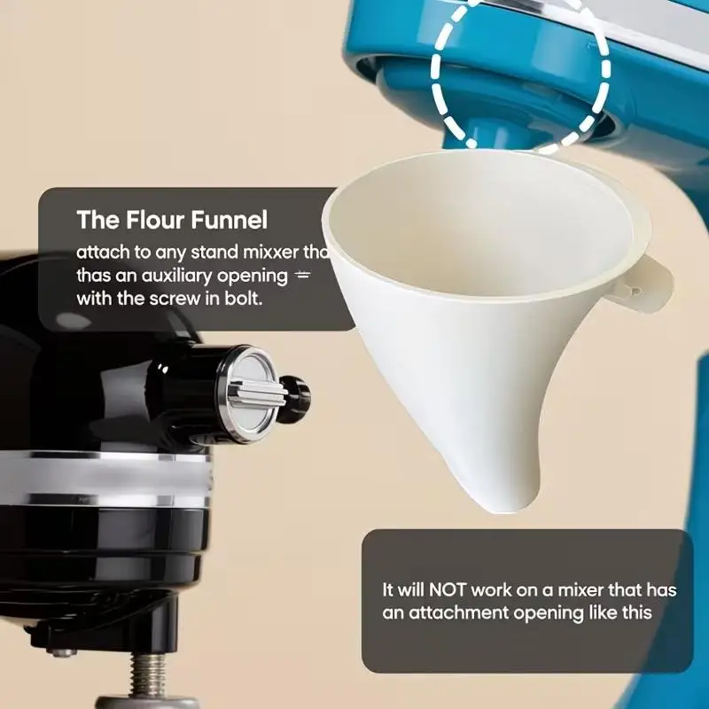 1 embudo para harina Kitchenaid KSM150QT: vertido guiado, sin derrames, para líquidos de huevos y harina, sin esfuerzo