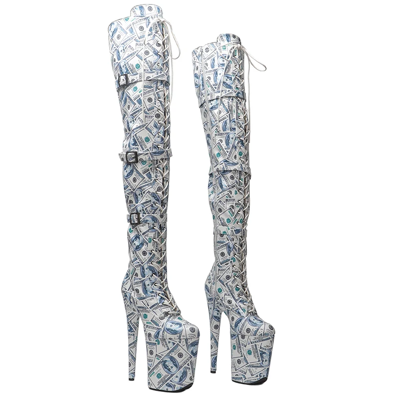 Leecabe 20CM/8inches Matte PU Dollar pattern upper Trend fashion High Heels stripper heel Pole Dance boot