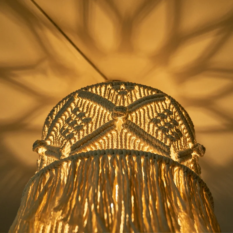 Heiße handgemachte Wandteppich Lampen schirm Böhmen Makramee Boho Dekor hand gefertigte Quaste Wandteppich Hintergrund Kopfteil Wandbehang