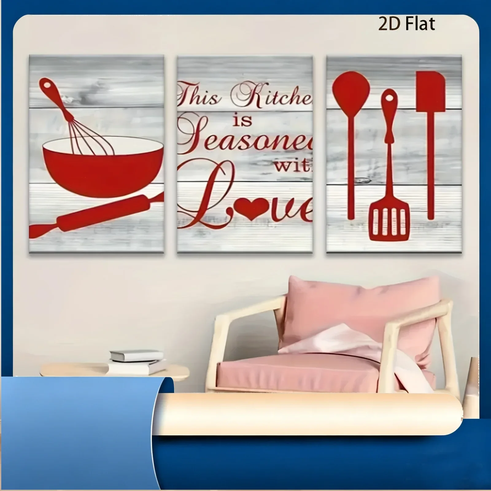 Frameless 2D Flat, 3pcs Poster, Which Says 'This Kitchen Is Filled with Love', Is Ideal for Both Indoor And Outdoor Decoratio