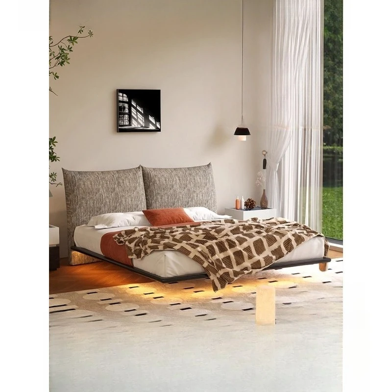 

French light luxury petal bed fabric bedroom simple double stainless steel thin bedside suspended bed