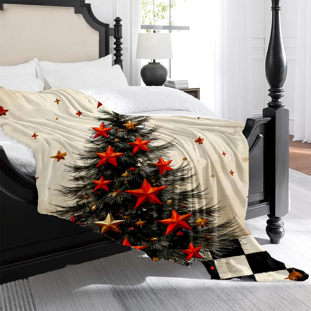 1pc Red Golden Star Pattern Faux Blanket, Soft Beige-Friendly Non-Shedding, Ideal for Living Room Decor and Warm Companion, Anti
