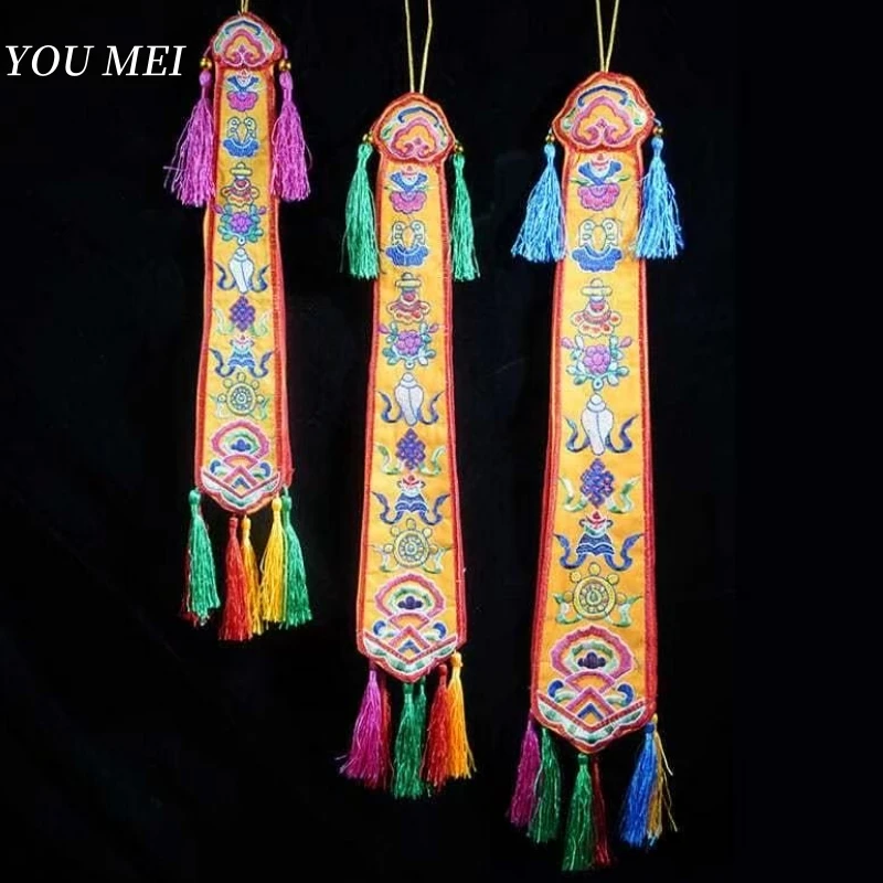 

Nepal Handmade Eight Auspicious Flags,Tibetan Tassel Embroidery Decorative Handicrafts,Auspicious Hand Drum Flags Buddhist Item