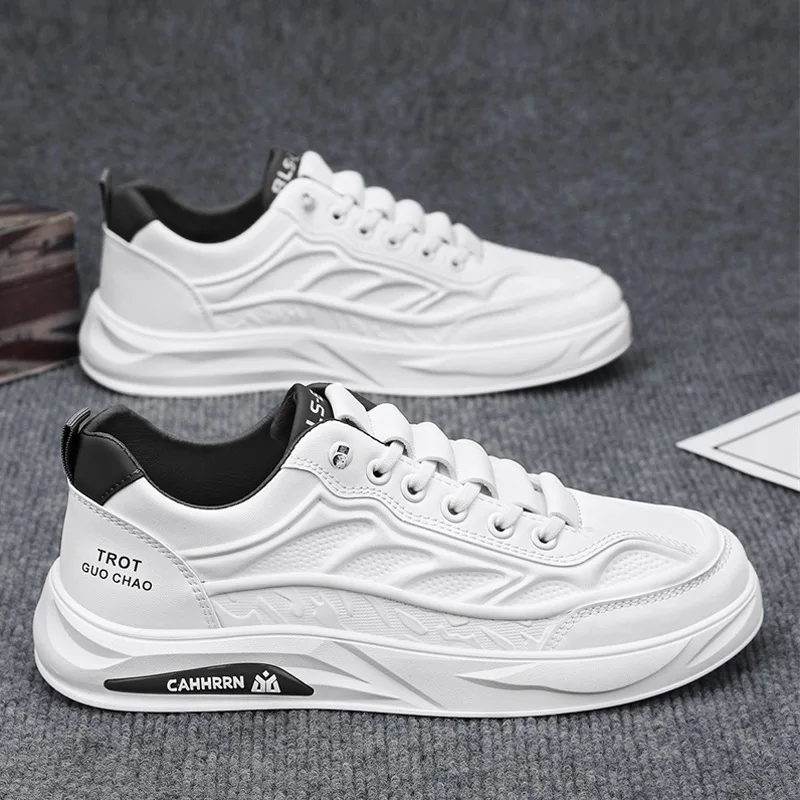 

2025 New Four Seasons Leather Surface Board Shoes Low Top Flat White Trendy Shoes Men's Casual Sports Shoes