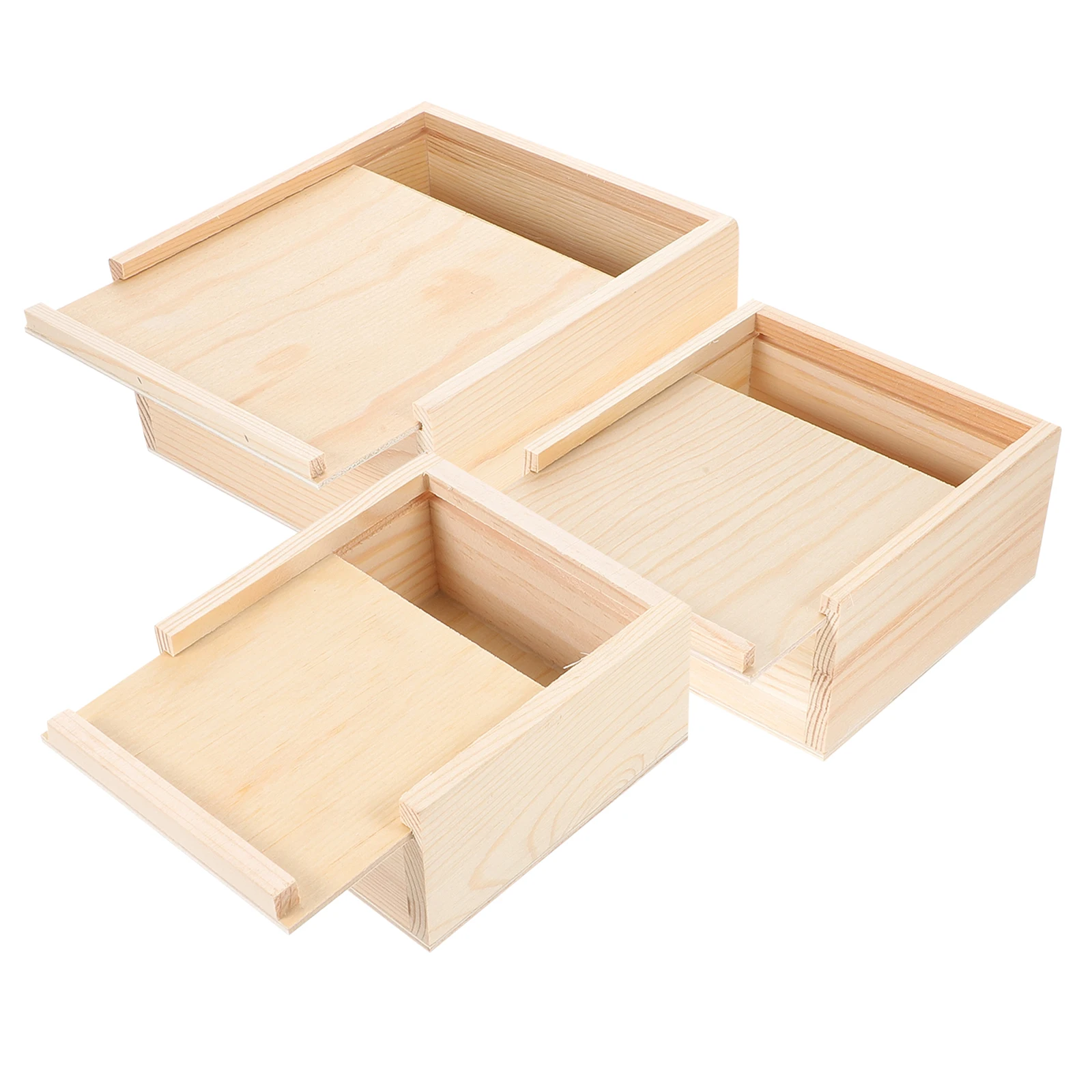 

3 Pcs Wooden Storage Box Unfinished Sliding Lids Photo Gift Large Capacity DIY Boxes Crates Containers Sewing Crafts Tools