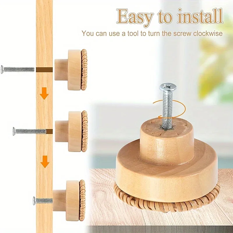 Solid Wood Door Handle Circular Small Rattan Weaving Creative Single Hole Cabinet Wardrobe Shoe Drawer Hardware Minimalist