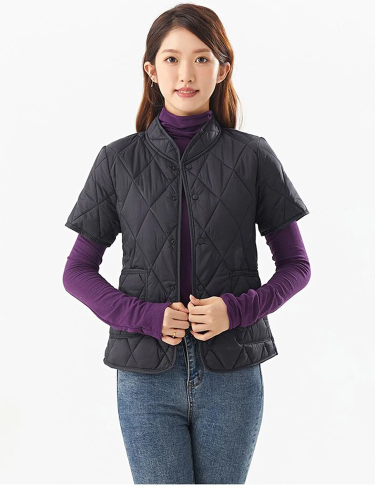 Imagem -06 - Colete de Peito Único para Mulheres Stand Collar Gilet Acolchoado Leve Bodywarmer Meia Manga Novo Primavera