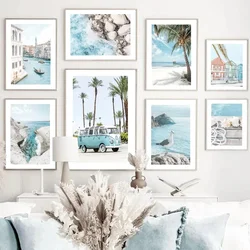 Beach Cabin Van Surf Conch Turtle Pigeon Poster Wall Art Decor Canvas Painting Summer Ocean Picture Nordic Room Home Decoration
