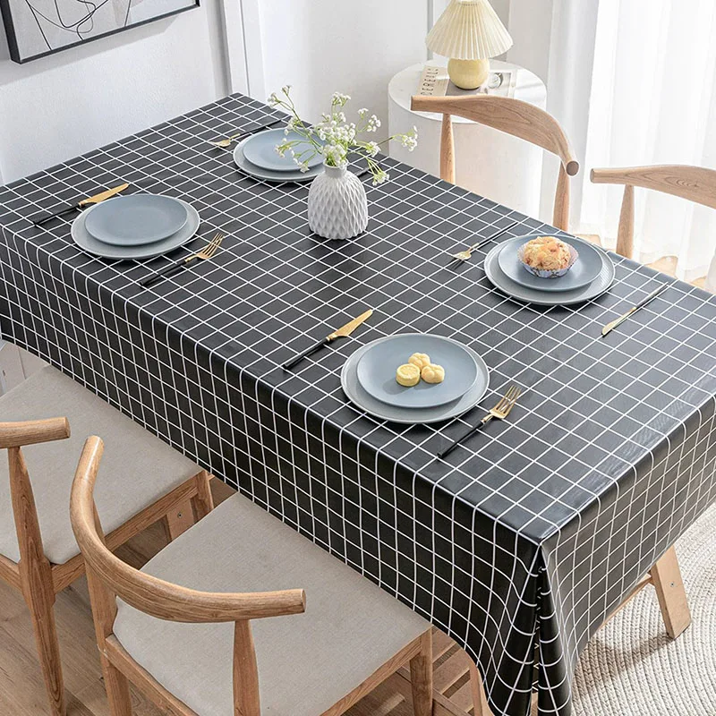 Ins Style Pvc Water Plaid Tablecloth Korean Oil-Proof Easy-Care Table Mat for Dining Hotel Cozy Banquet Party Home Decoration