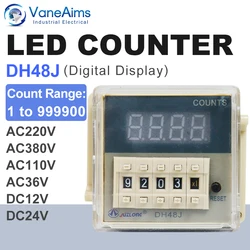 DH48J Counter Relay AC220V 380v 8 pin DC12V 24V  DH48J-8 Contact Electronic Digital Display Count Acyclic LED Counter 1-999900