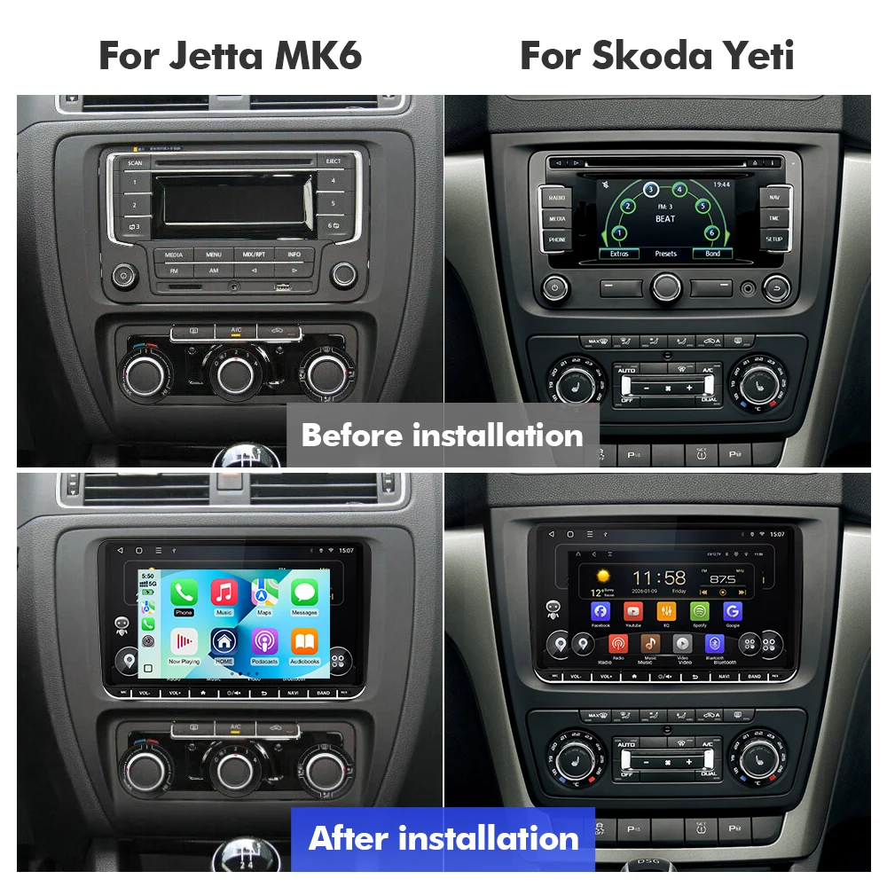 Isudar Android 14 Car Stereo and Physical Button For Skoda/VW/Volkswagen/POLO/PASSAT/Golf/Tiguan/Jetta/Touran Carplay 4G No 2din