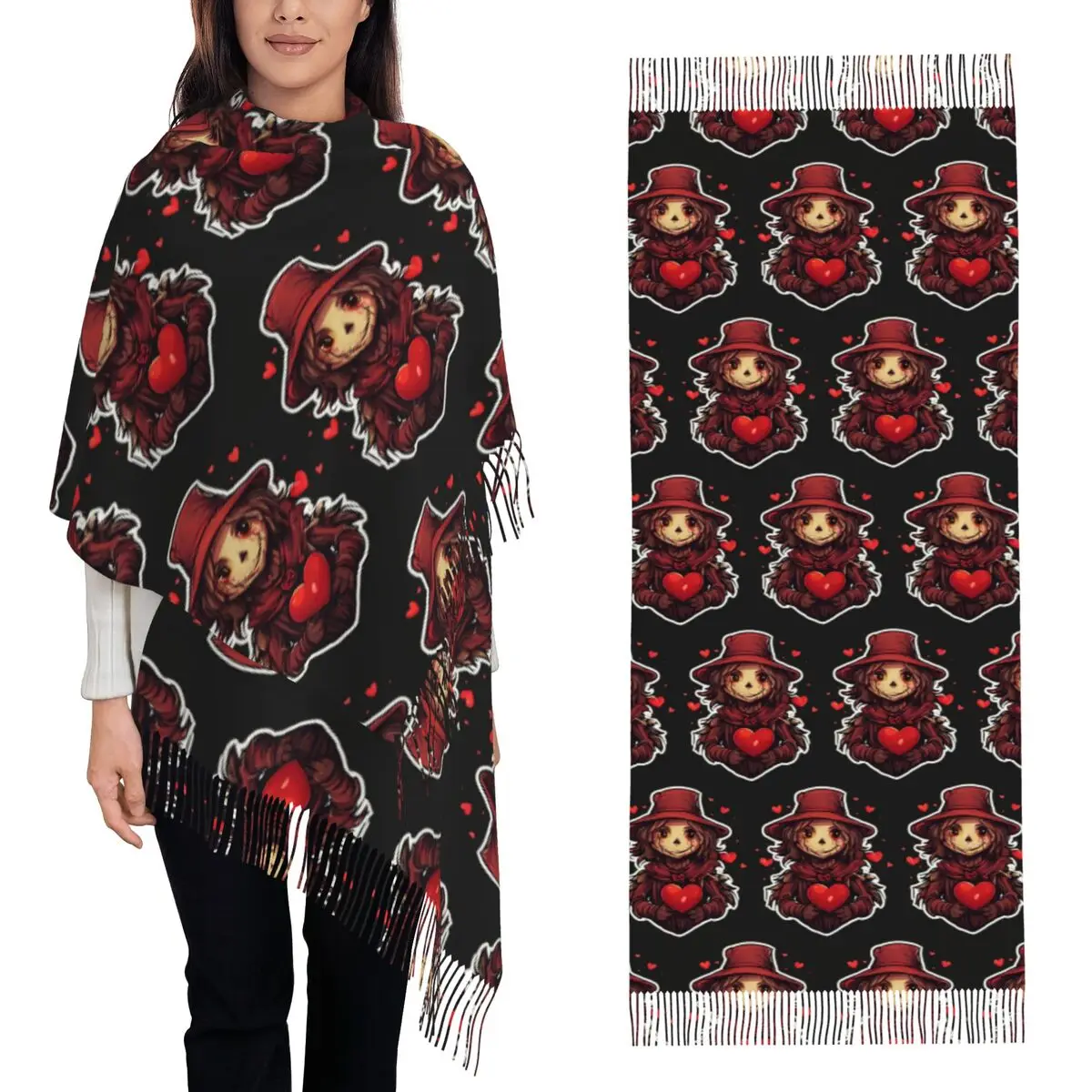Creepy Halloween Pumpkin Scarecrow Scarf Tassel Scarves for Women Soft Warm Shawls and Wraps Large Fall Winter Shawl Wrap