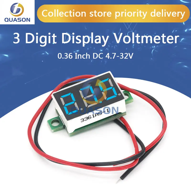 0.36 Inch 0.36\'\' DC 4.7-32V 3 Digit Display Voltmeter Mini LED Digital Panel Volt Voltage Meter Instrument Red/Blue/Gree