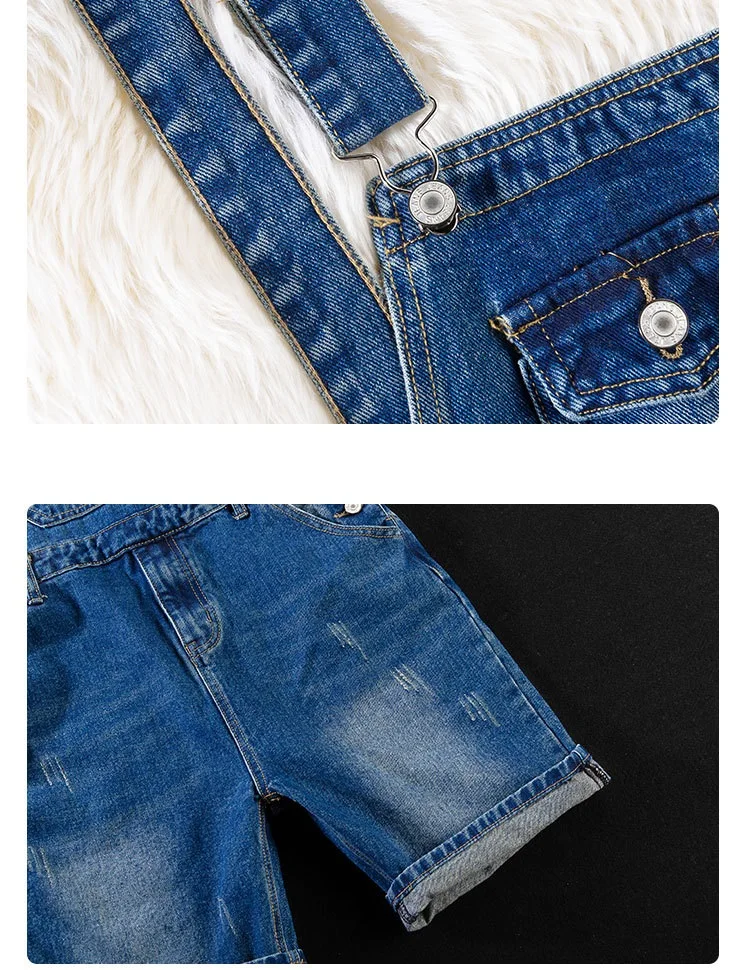 Summer Men Jeans Overalls With Pocket Casual Denim Short Strap Jumpsuit Jeans Men Jeans Suspender Pants Fashion Streetwear M-5xl