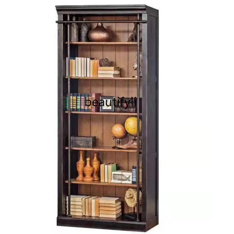 Industrial Style Retro Bookcase Entire Wall Bookshelf Bookcase American Antique Hand-Made Display Cabinet Multi-Layer Locker