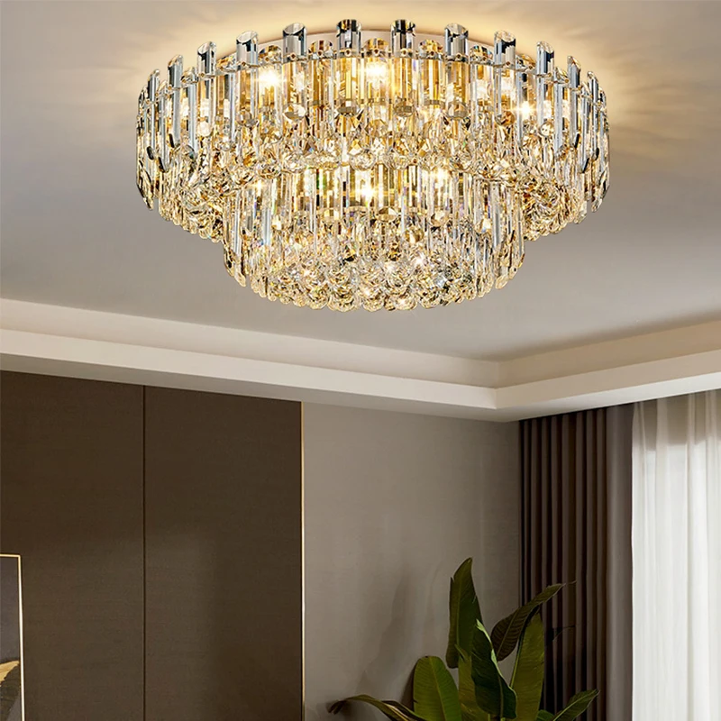 

Modern Luxury Clear Amber Crystal Ceiling Lamp Elegant LED Lighting Living Room Bedroom Home Lustre