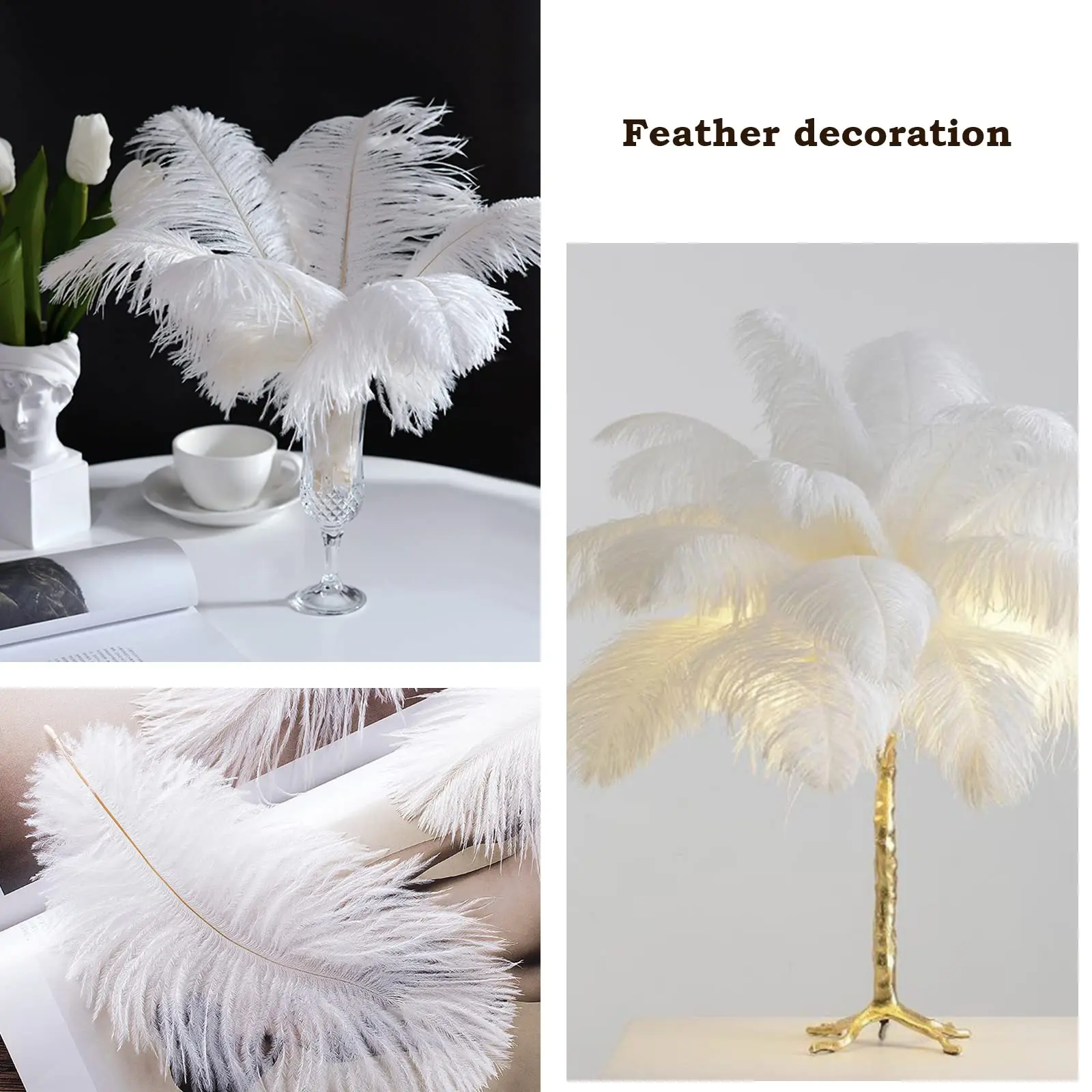 10Pcs 60–65cm Large Ostrich Feathers for Wedding Party Decoration Table Centerpieces Vase Plume Accessories DIY Decor