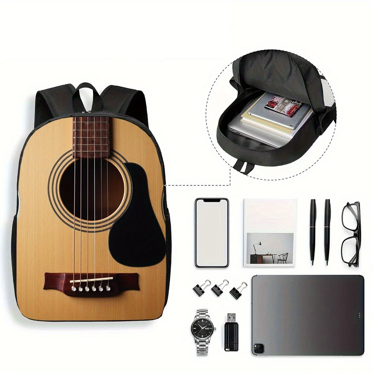 

JIT 1pc, guitar backpack, large-capacity 17-inch casual backpack notebook bag with water bottle holder