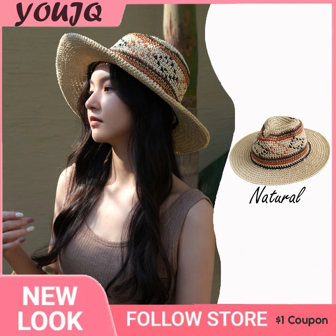 

INS French Vintage Spring Summer Foldable Handmade Paper Straw Top Hat Female Casual Seaside Sunscreen Sun Hat Male Sun Hat