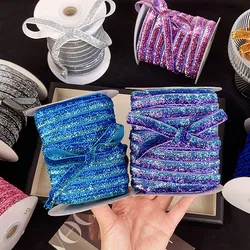 5/10yards Christmas Velvet Ribbon Colorful 1cm Shiny Gold Silver Ribbon for Diy Bow Gift Box Packaging Ribbon Clothing Accesso