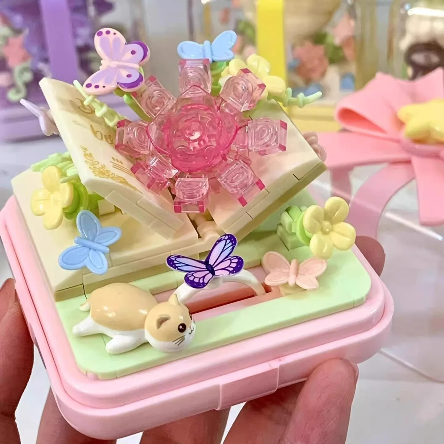 Building Block Flower Star Wish Fingertip Assembly Ring Box, Building Block Toy Puzzle Small Particle Ornament Gift for Girls