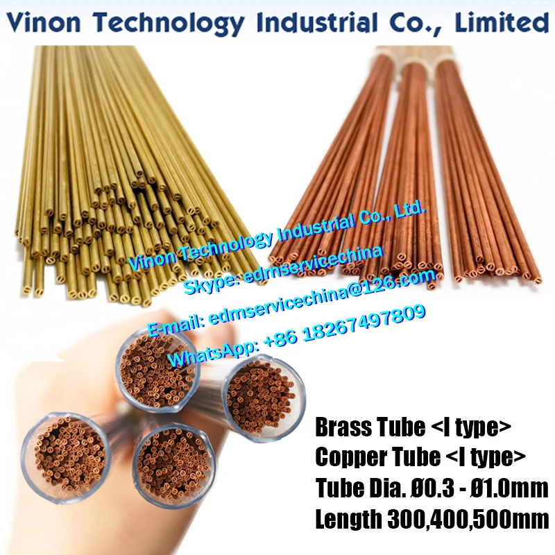 Multichannel dia. 0.3mm to 1.0mm Brass Tube Copper Tube I type length 400mm, quantity 50PCS/tube, for edm hole drilling machine