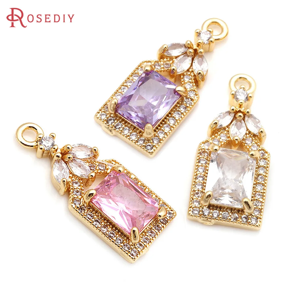 

18K Gold Color Brass and Zircon Rectangle Charms Pendants High Quality Diy Jewelry Making Necklace Earrings Accessories