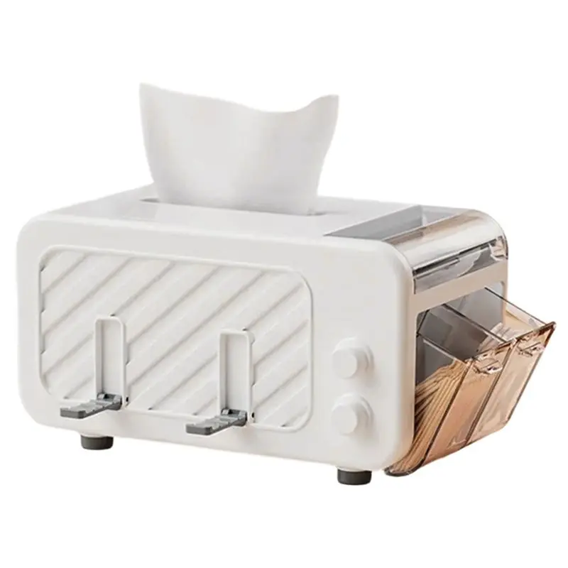 

Многофункциональная коробка для салфеток M11K с держателем для телефона, боковым ящиком для хранения зубочисток/проводов — плавное выдвижение для дома и офиса