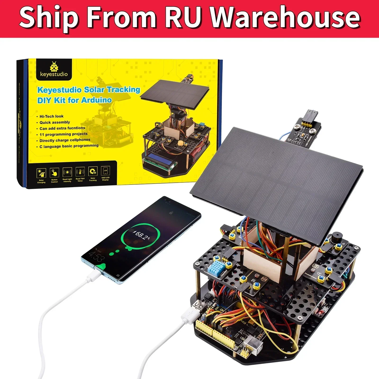 Keyestudio-Kit de seguimiento de Panel Solar, sistema de seguimiento electrónico para Arduino UNO, juguetes de programación para niños con pantalla LCD 1602