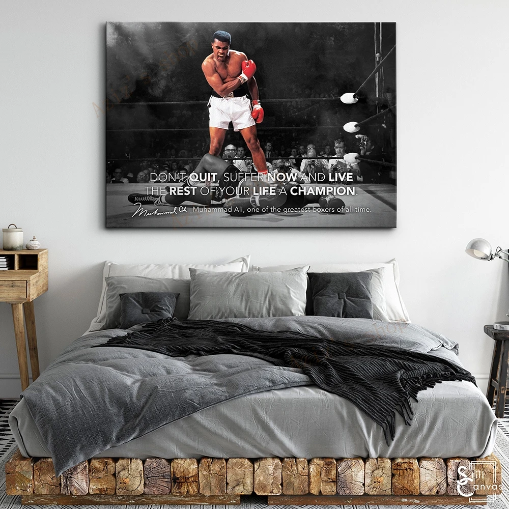 Muhammad Ali Boxing Legend Don't Quit Quotes Inspirational Wall Art Poster Print Canvas Painting Picture Living Room Home Decor