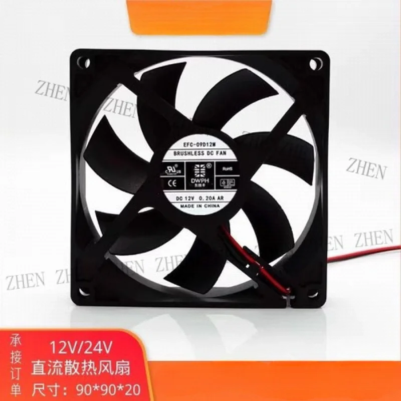 Y 1 Pc. New for EFC-09D12M 9020 DC12V 0.20A 2-Wire CPU Ball Cooling Fan