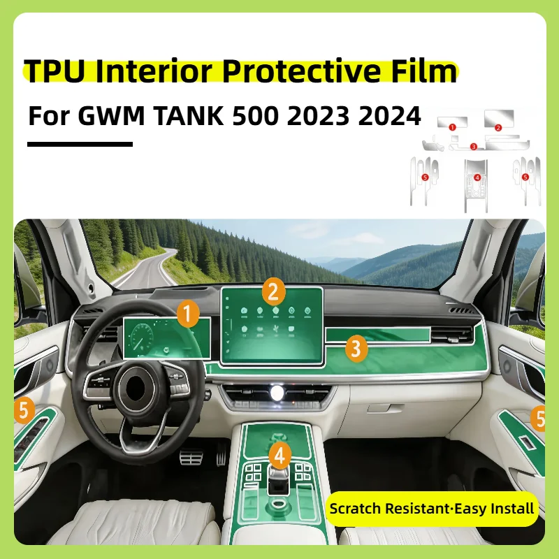 For GWM TANK 500 2023 2024 TPU Car Navigation Screen Film Center Console Protective Sticker Anti-scratch Interior Accessories