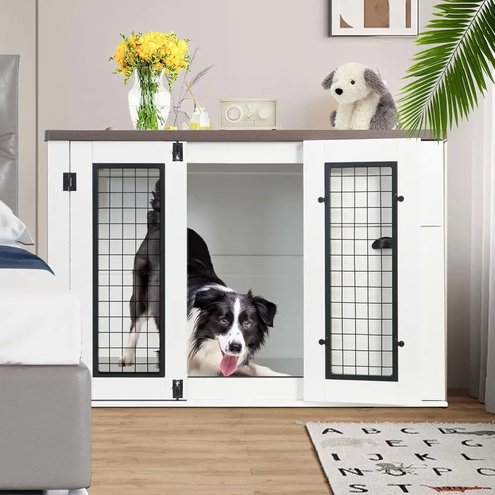 

Large Wooden Dog Crate Furniture, XL White Dog Cage End Table for Small to Medium Dogs (43.7L x 23.62W x 29.72H)