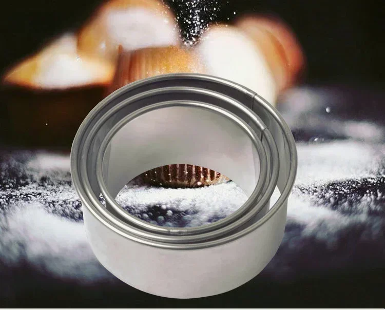 3 قطعة/مجموعة قالب زلابية مستدير من الفولاذ المقاوم للصدأ قالب خبز منقوش على شكل كعكة قالب قشرة تورتة قاطعة البسكويت #4