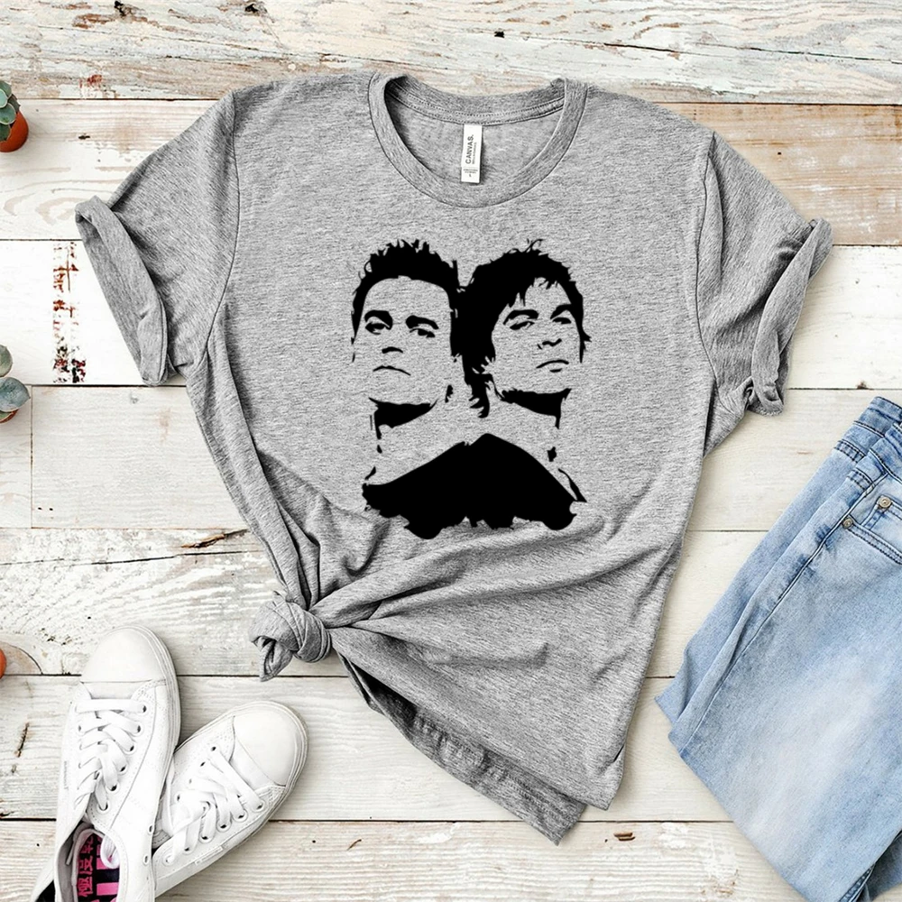 Damon and Stefan Brothers Graphic Tee Vampire Diares TV Series Inspired Shirt Salvatore Brothers Mystic Falls T-shirt Unisex Top