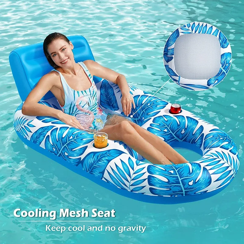 2024 New Multi Functional Inflatable Maple Leaf Lying Chair Float Drainage with Cup Holder Clamp Net Lying Chair Float Bed