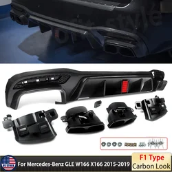 Rear Diffuser Bumper Kits for Mercedes Benz GLE Class W166 X166  GLE 43 63 AMG SUV Rear Lip with Exhaust Pipe F1 Style 2015-2018