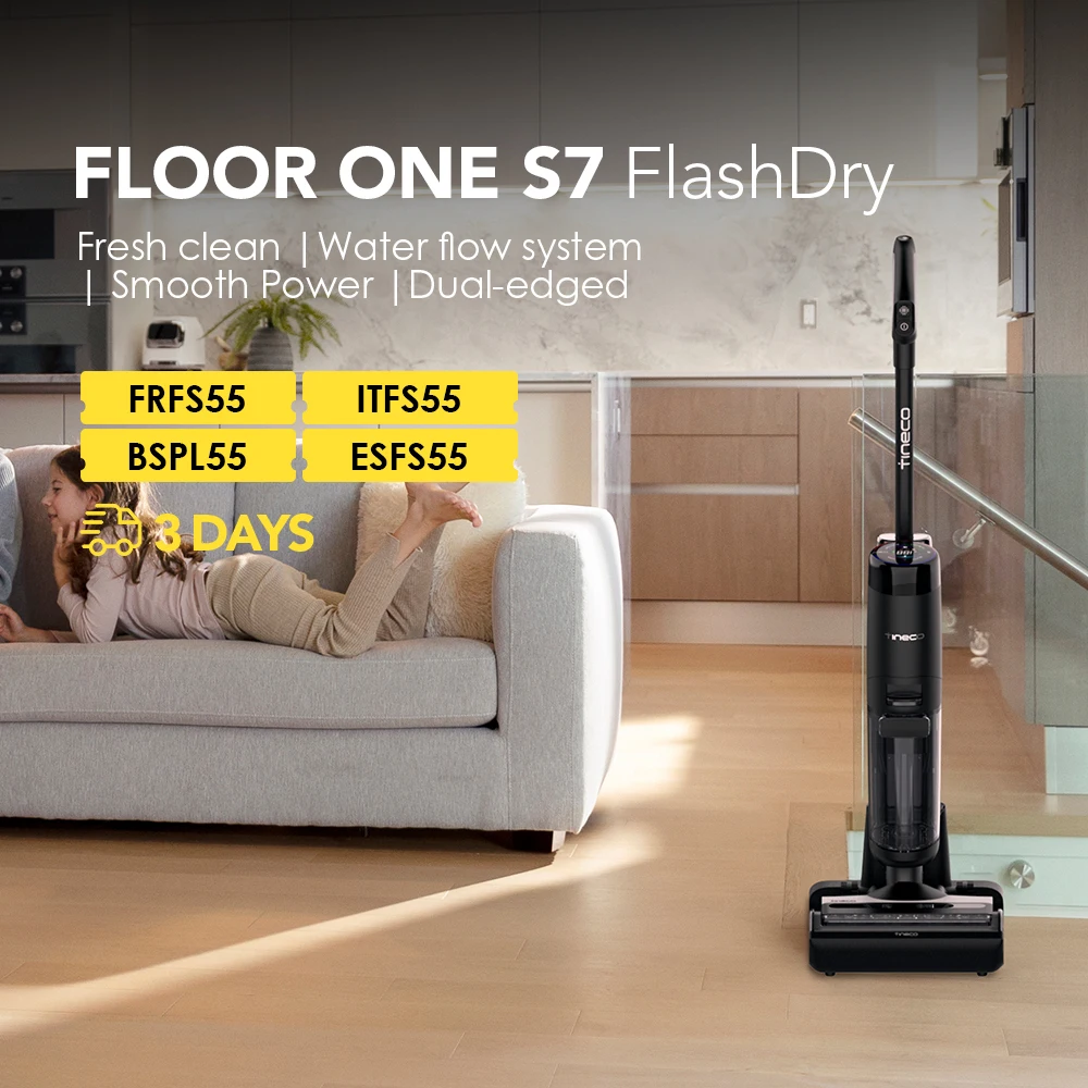 Tineco FLOOR ONE S7 FlashDry Smart Cordless Vácuo seco e úmido para bagunças pegajosas 158 ℉ Limpeza de borda dupla face com secagem por flash de ar quente