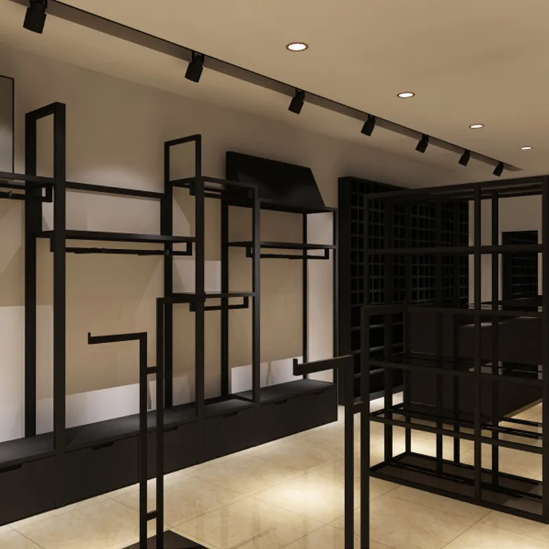 custom.Whole Store Design Custom Floor-Standing Thickened Reinforced Steel Pipe Display Rack Men's Women's Children's Clothi
