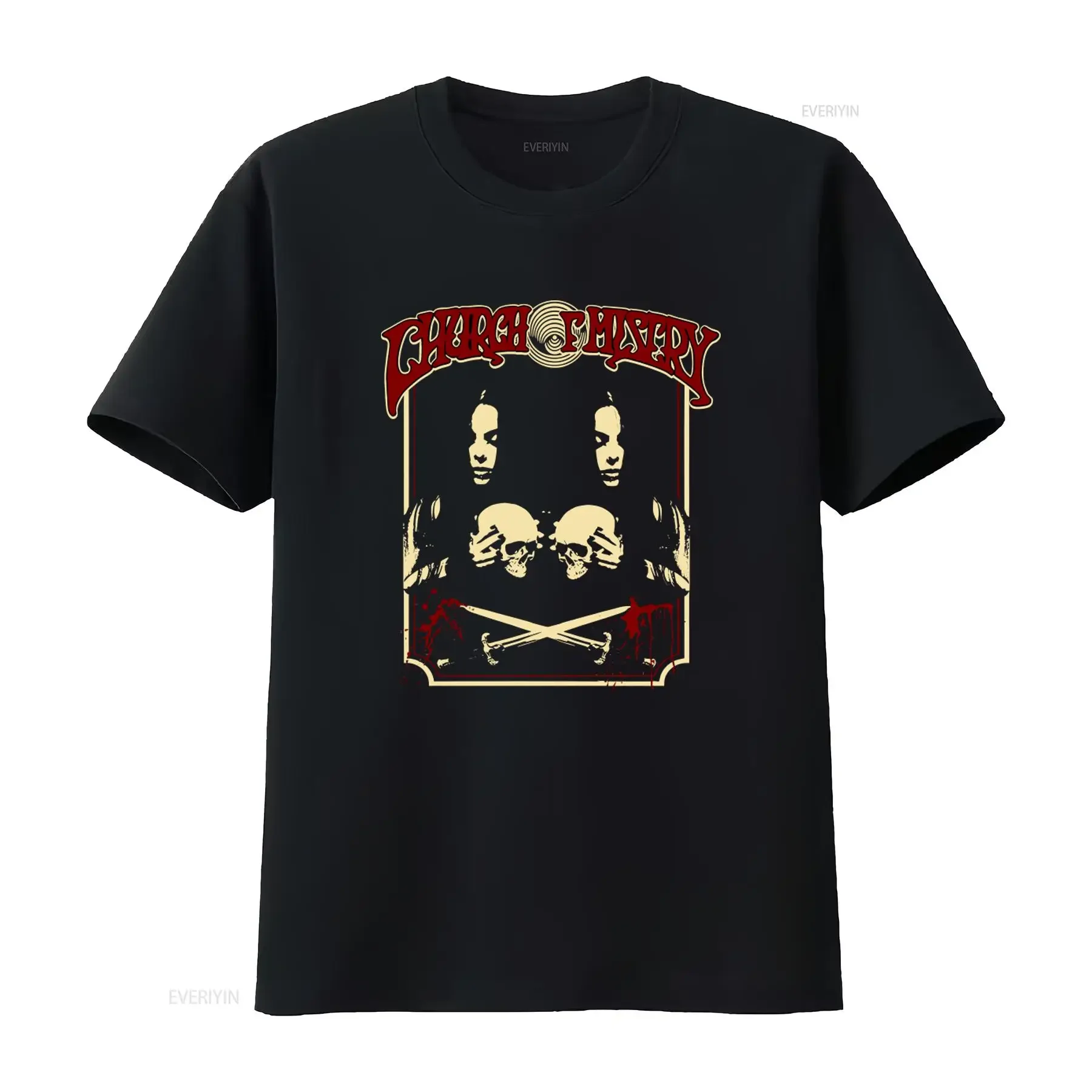 CHURCH OF MISERY T-shirt unisexe respirant style gothique punk vintage délavé avec double crâne pour groupe de rock, vêtements de créateur